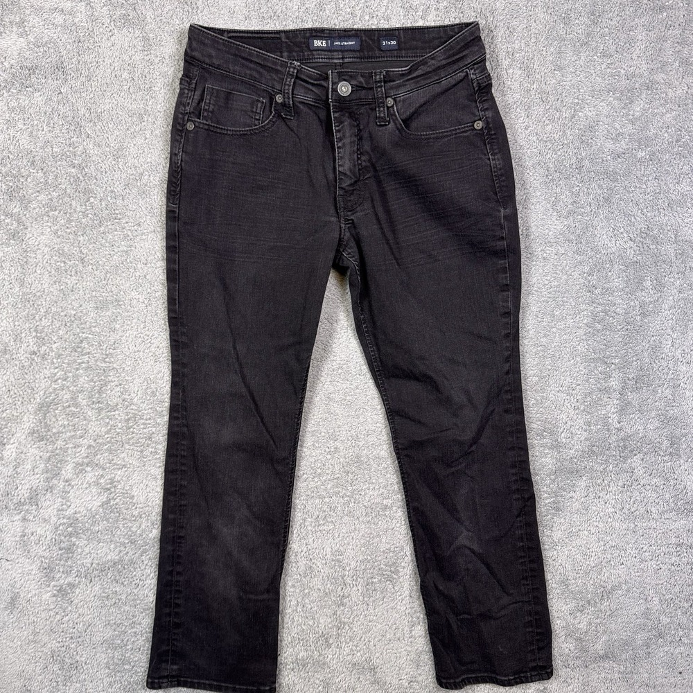 BKE Jake Jeans Men 31x30 Straight Dark Whisker Cowboy Stretch Black Denim Grunge
